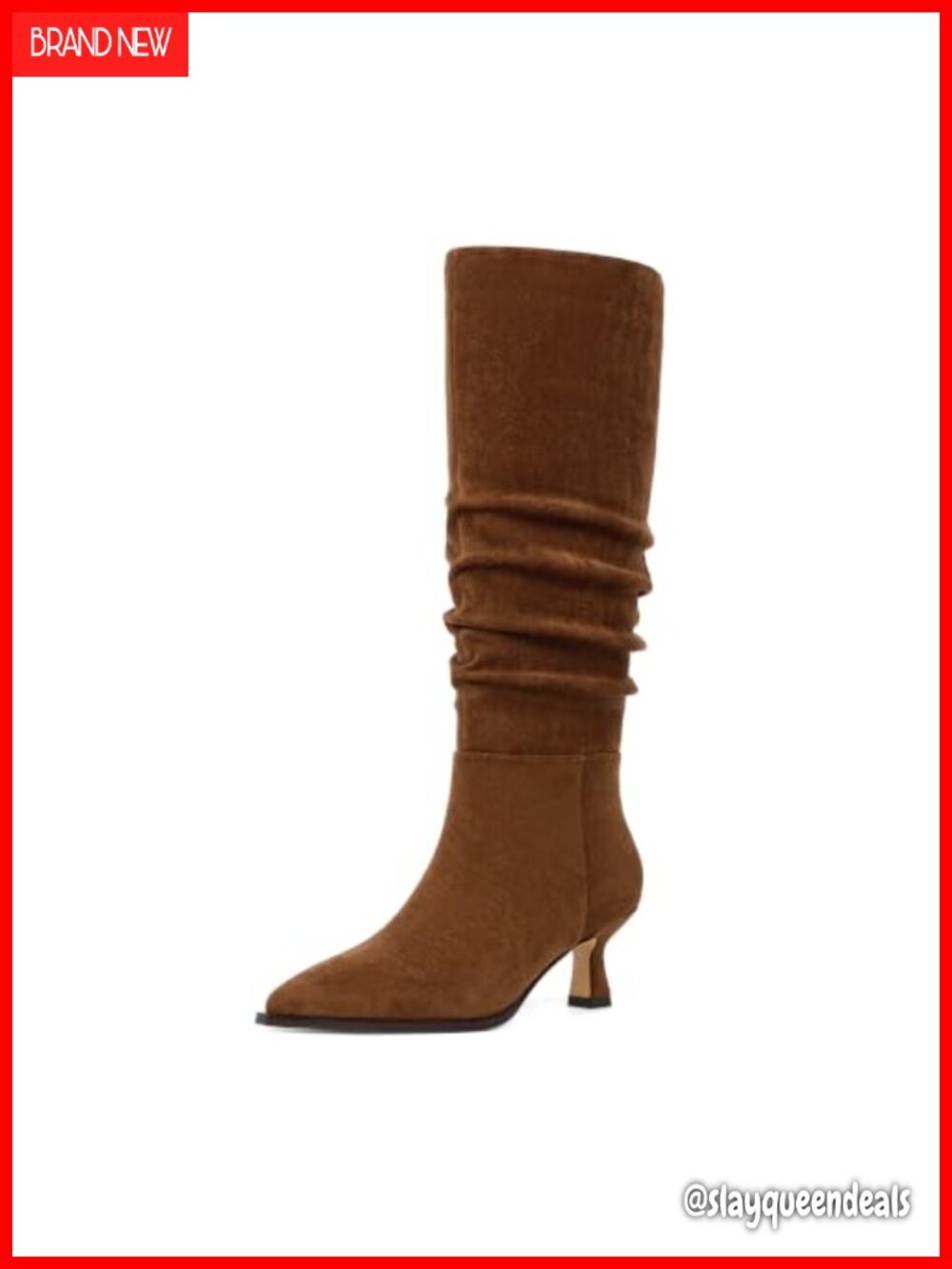 Kitten Heel Knee High Boots Pointed Toe Faux Suede Side Zip Women's
